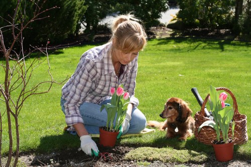 Gardeners working safely with tools in Wimbledon